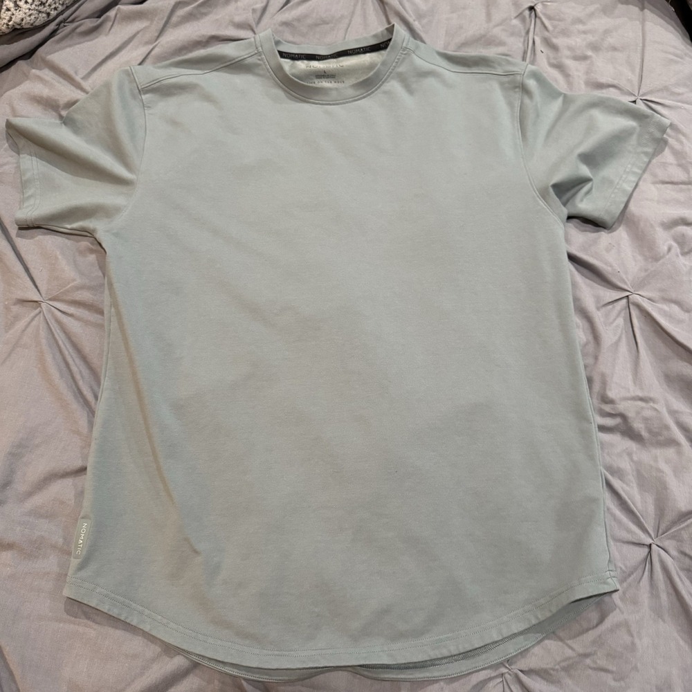 Nomatic T Shirt Men's Large Light Green The Outset Drop Hem Performance Stretch